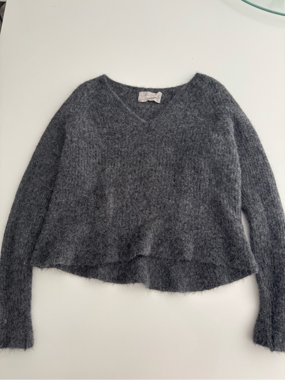 Everlane Crop Long Sleeve Alpaca/nylon/wool sweater dark charcoal gray S